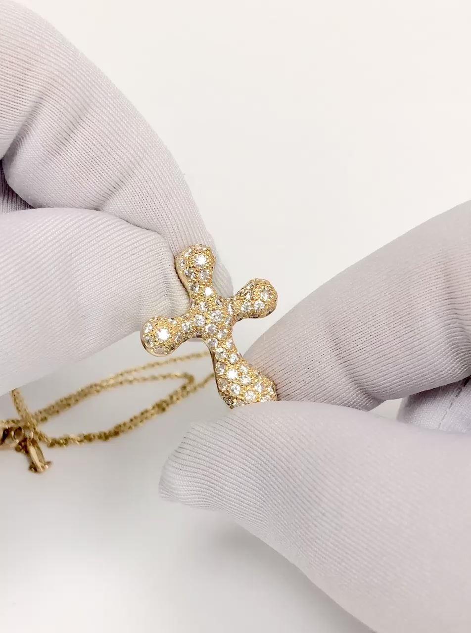 Tiffany & Co. Elsa Peretti 18K Yellow Gold Diamond Pave Cross Pendant Necklace