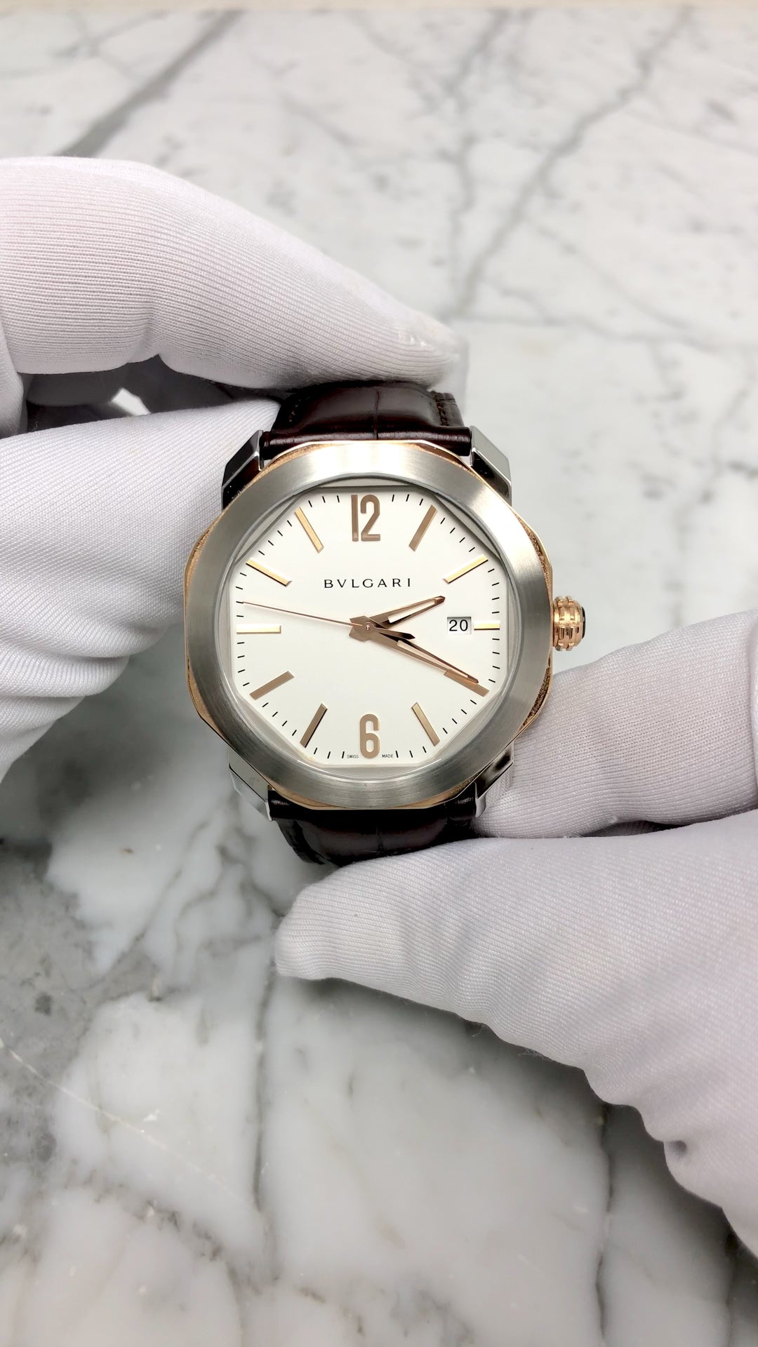 Bulgari Octo Roma 18K Rose Gold and Stainless Steel Mens Watch 41mm