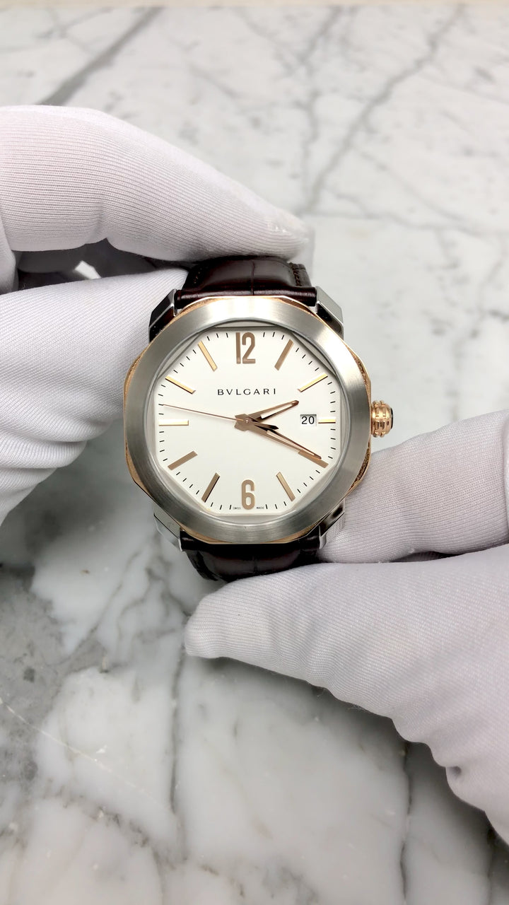 Bulgari Octo Roma 18K Rose Gold and Stainless Steel Mens Watch 41mm