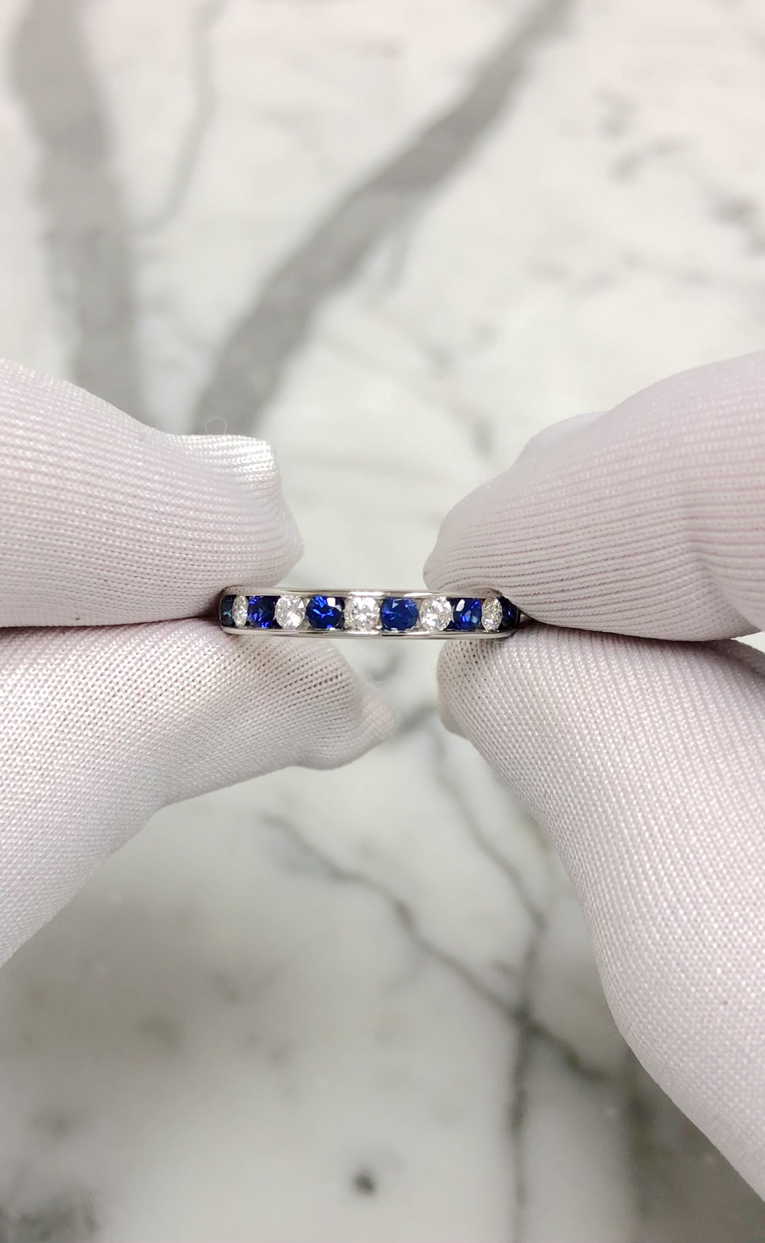 Tiffany & Co Platinum Channel-set Half Circle Diamond Sapphire Band Ring