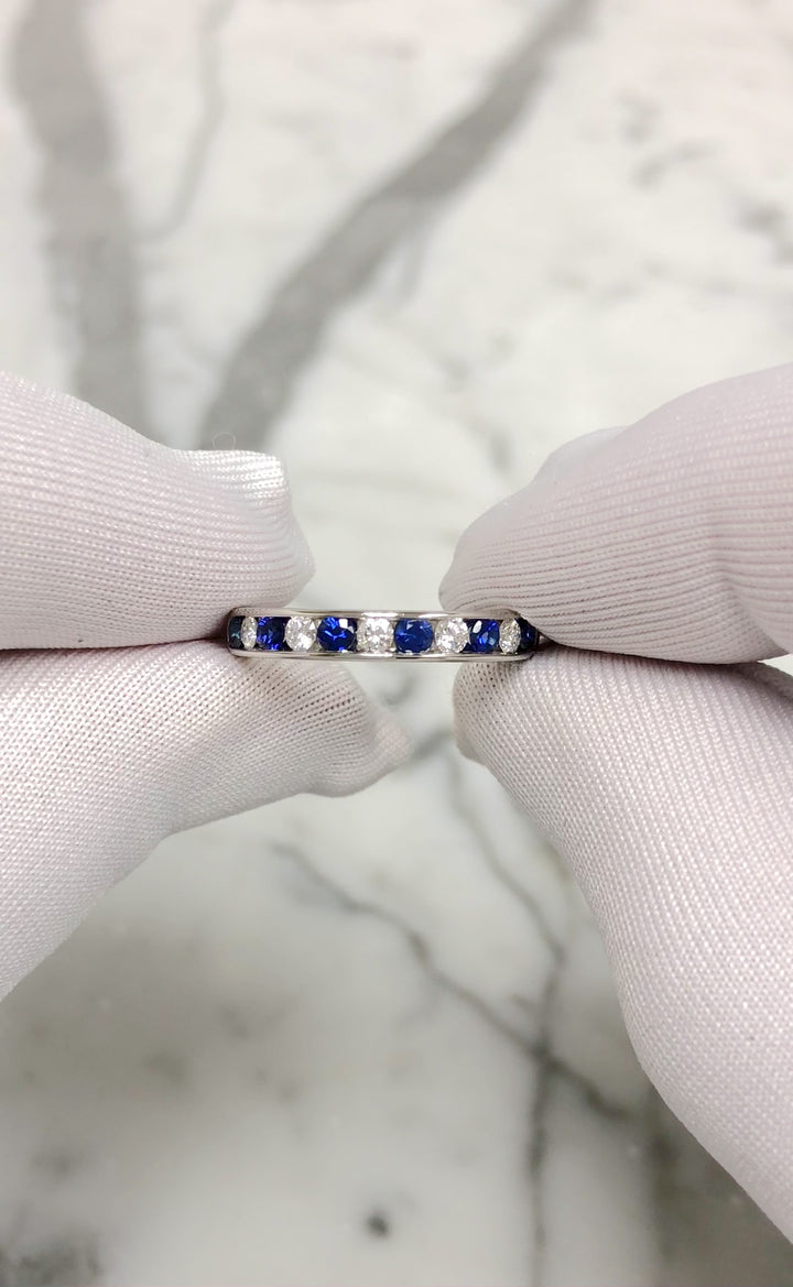 Tiffany & Co Platinum Channel-set Half Circle Diamond Sapphire Band Ring