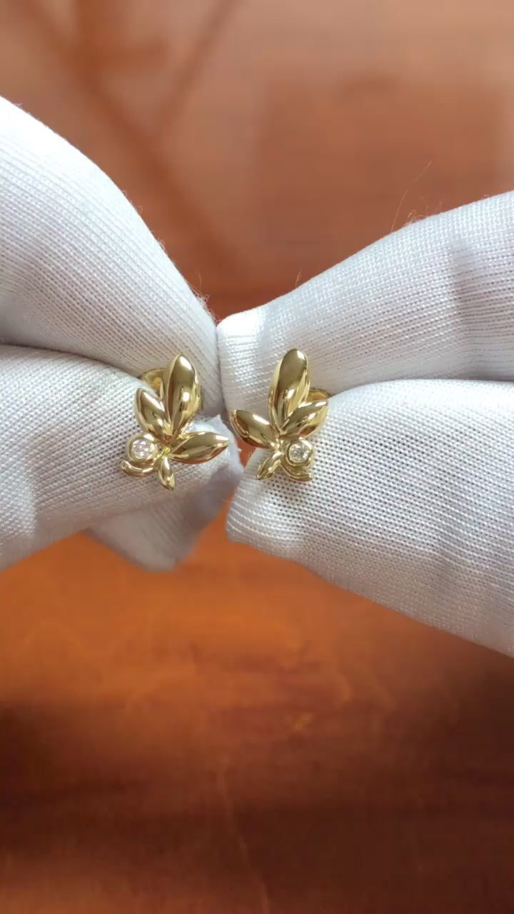 Tiffany & Co. Paloma Picasso 18K Yellow Gold Olive Leaf Diamond Stud Earrings
