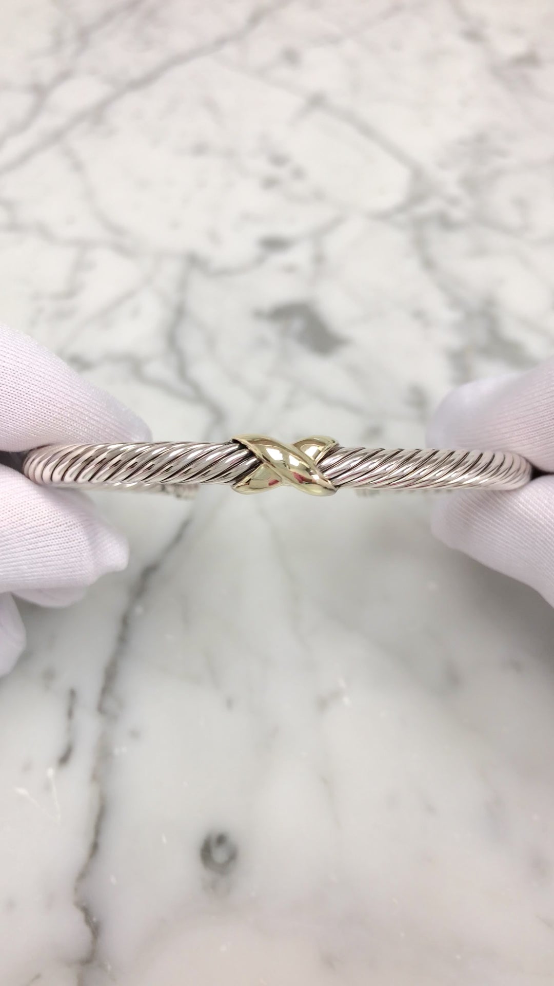David Yurman Sterling Silver & 14K Yellow Gold 5mm Classic Cable Cuff X Bracelet