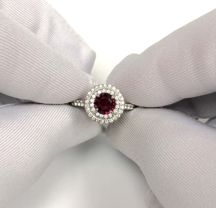 Tiffany & Co Platinum Soleste Round Ruby and Diamond Ring