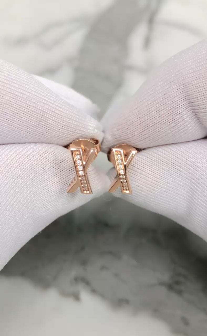 Vintage Tiffany & Co. 18K Rose Gold Atlas X Diamond Stud Earrings