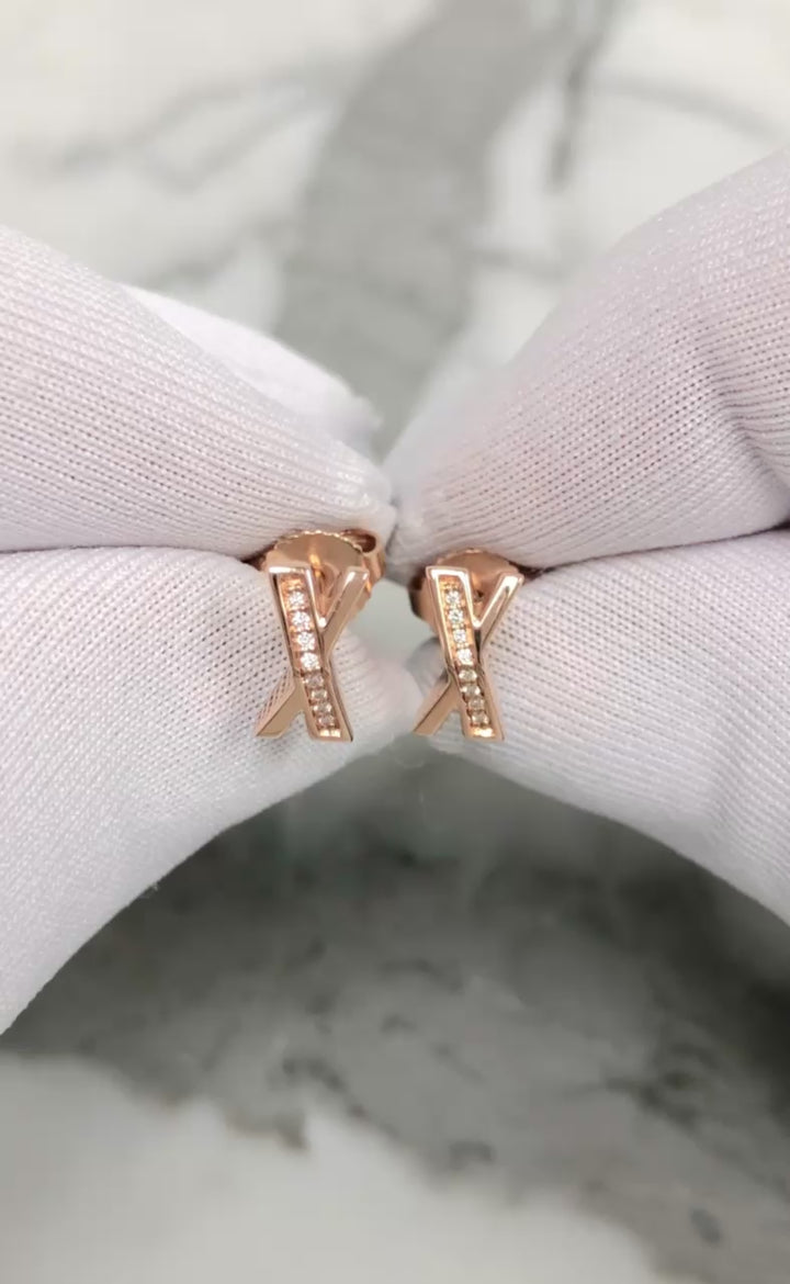 Vintage Tiffany & Co. 18K Rose Gold Atlas X Diamond Stud Earrings