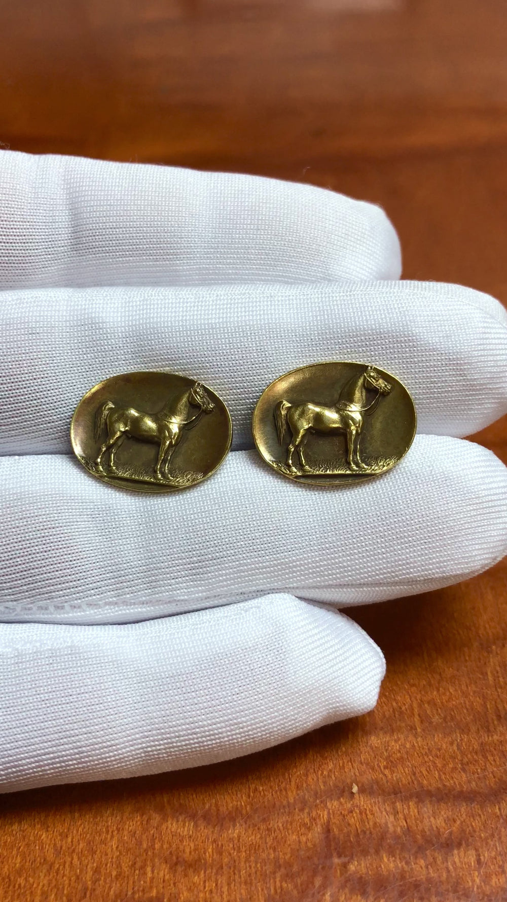 Antique Tiffany & Co. 14K Gold Equine Horse Relief Cufflinks, Circa 1910
