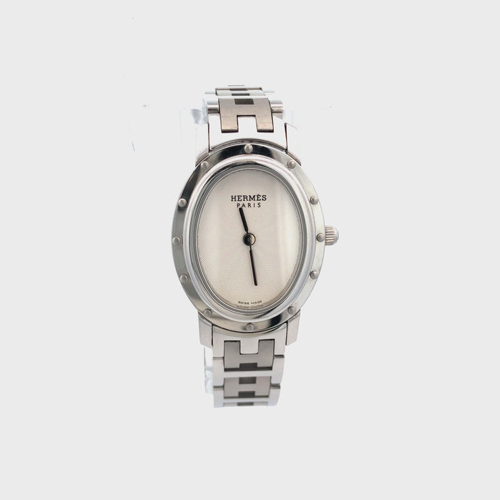 Pre-Owned HERMES Stainless Steel Clipper Oval Ladies Watch CO1.210