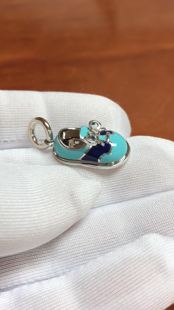 Aaron Basha 18K White Gold Blue Enamel and Diamond Shoe Charm
