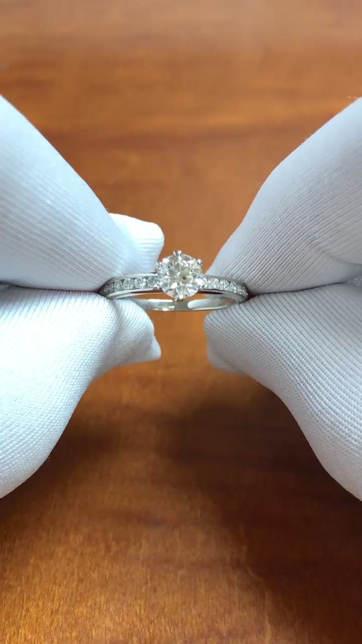 Tiffany & Co. Platinum 0.59ct Center Diamond Engagement Ring Channel-Set band