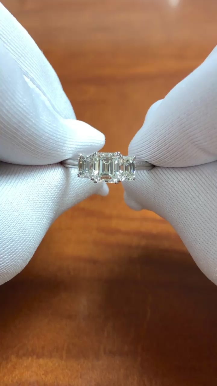 Tiffany & Co. Platinum Three-Stone Emerald Cut Engagement Ring 1.59 ct TW GVVS