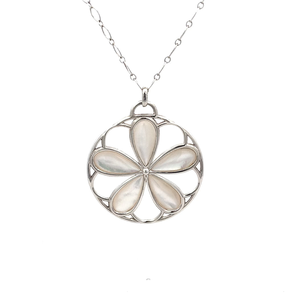 Tiffany & Co. Sterling Silver Mother of Pearl Daisy Flower Pendant Link Necklace