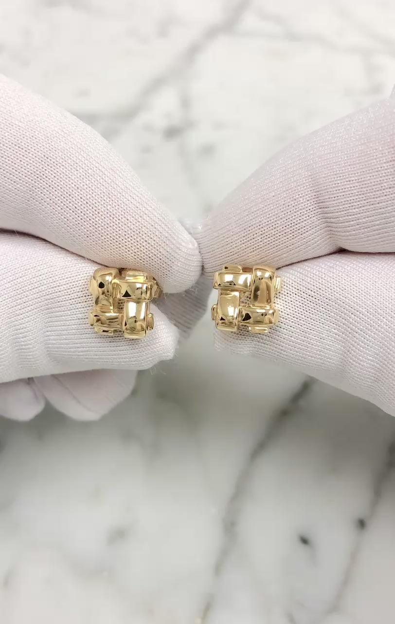 Vintage Tiffany & Co. 18K Yellow Gold Vannerie Basket Weave Stud Earrings 2002