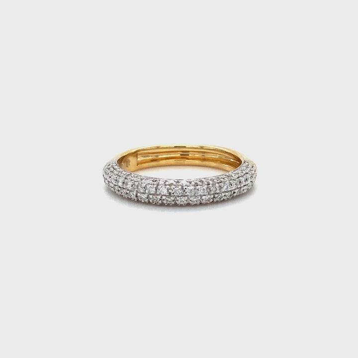 18K Yellow White Gold Round Pave Diamond 4 Row Band Ring 0.51 cts