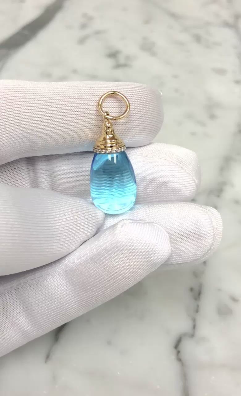 Syna Mogul Blue Topaz & Diamond Drop Pendant in 18K Yellow Gold