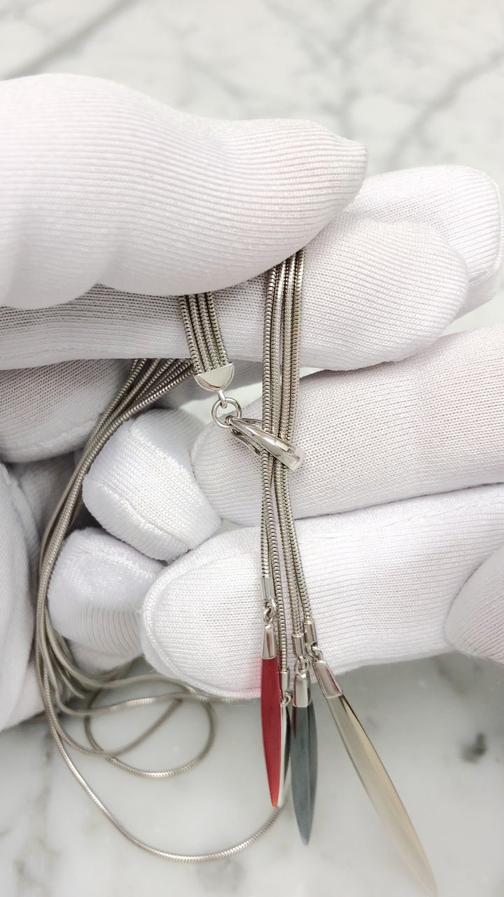 Vintage Tiffany & Co. 18K White Gold Multi Feather Lariat Necklace Ca. 2000's