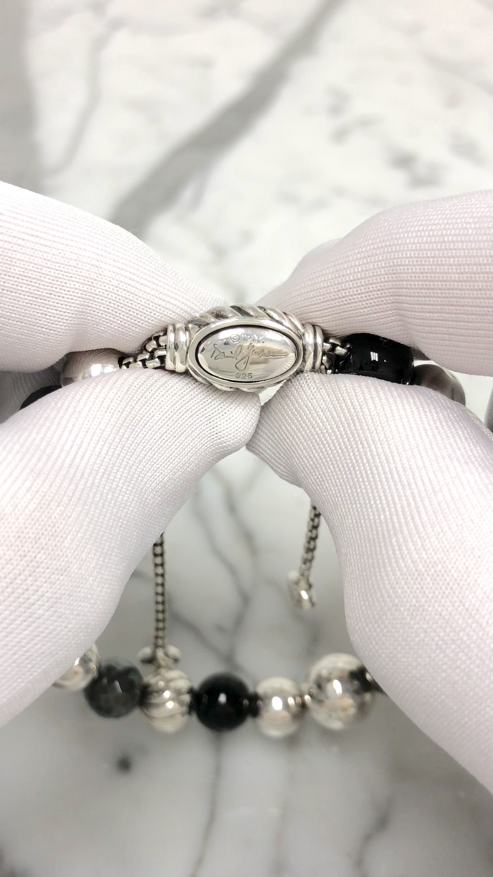David Yurman Sterling Silver Onyx & Hematite Elements Bead Bracelet