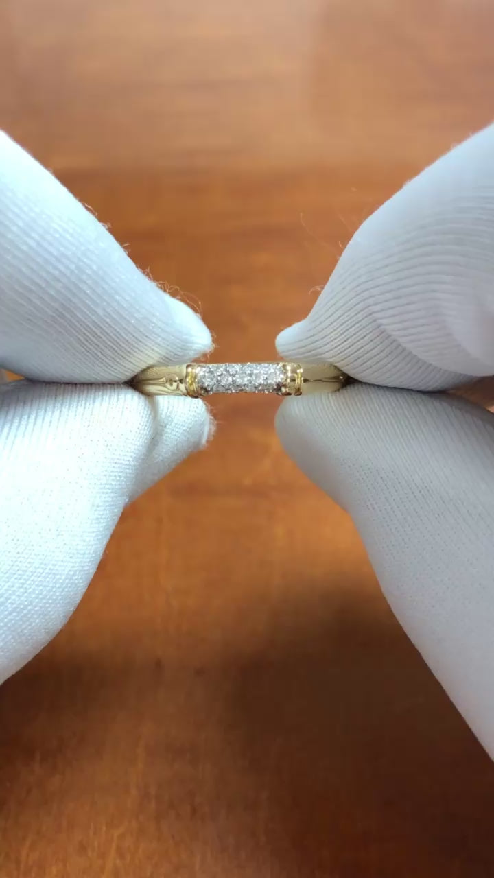 John Hardy Bamboo Collection 18K Yellow Gold Pavé Diamond Band Ring Size 7