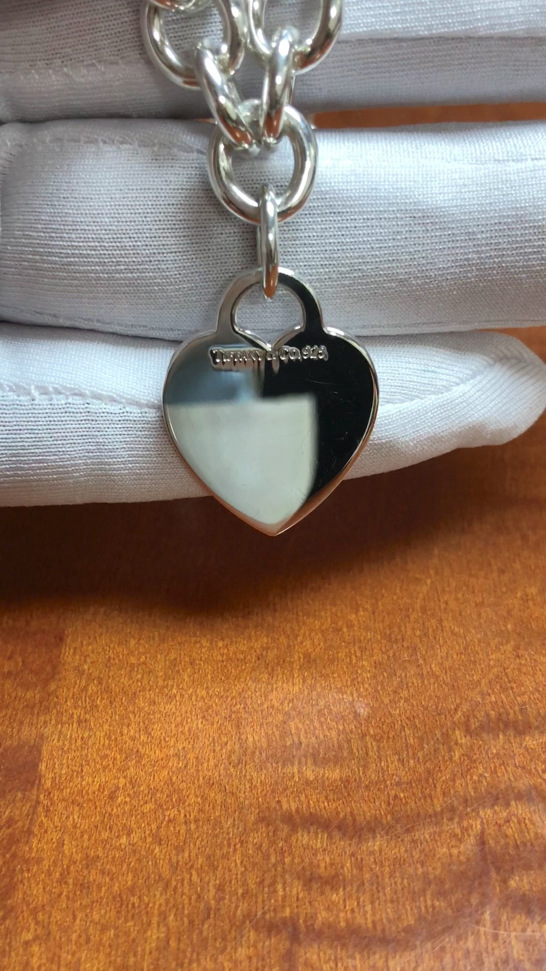 Tiffany and Co. Sterling Silver Heart Tag Charm Link Necklace 16 inches