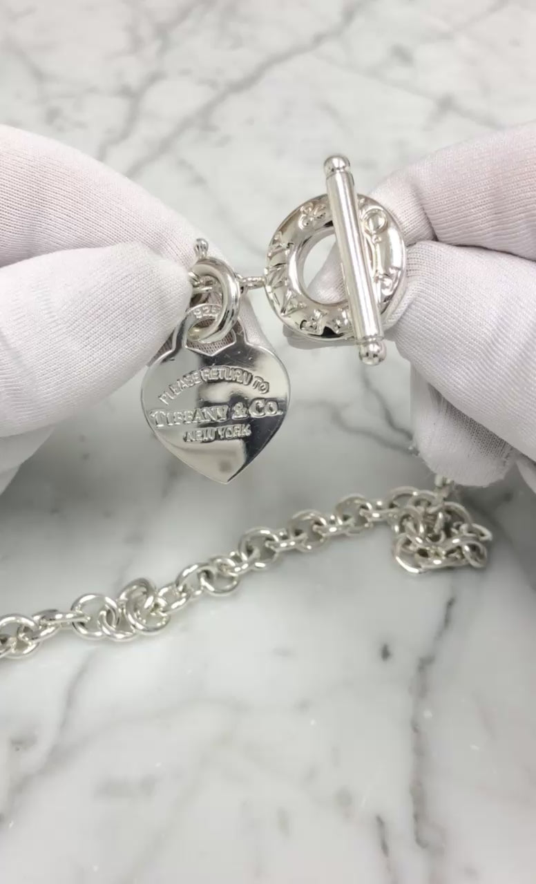 Tiffany and Co. Sterling Silver Toggle With Heart Tag Charm Link Necklace 17"