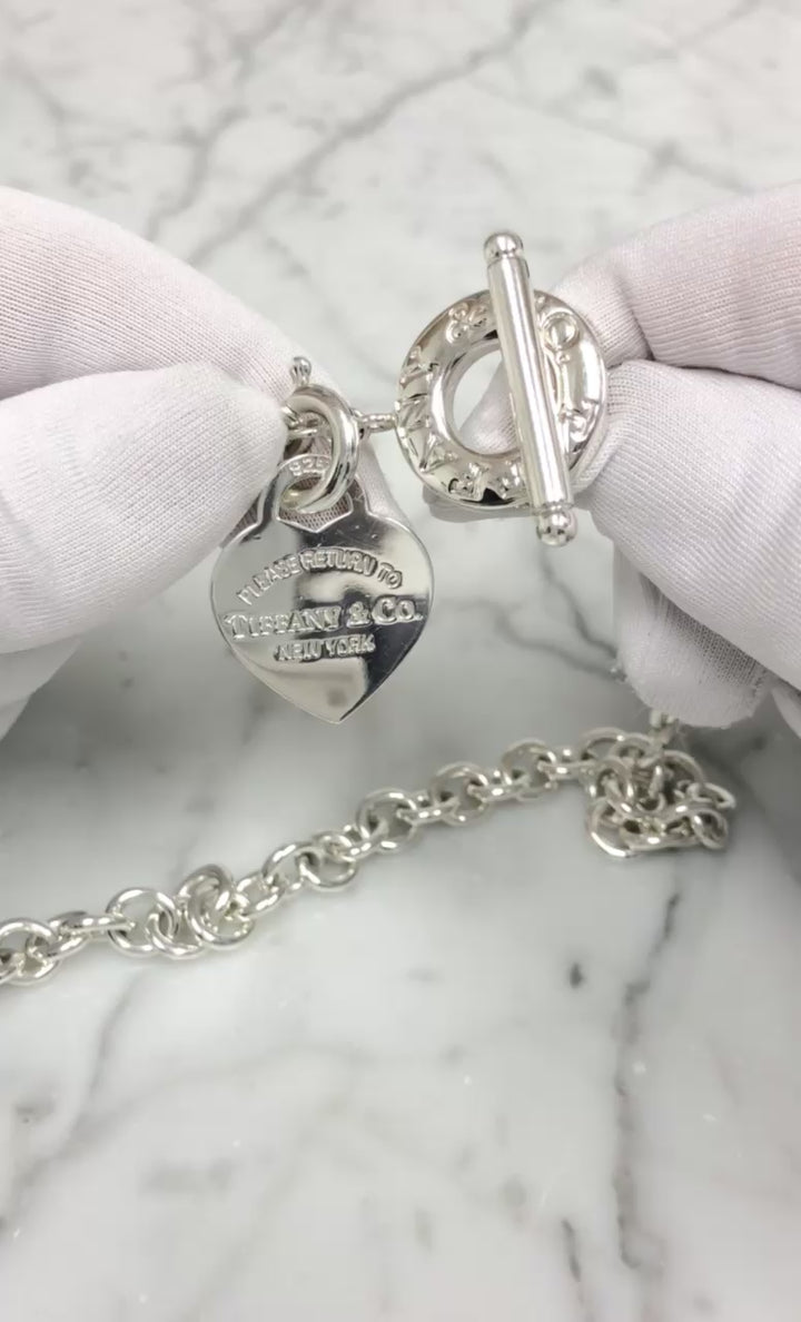 Tiffany and Co. Sterling Silver Toggle With Heart Tag Charm Link Necklace 17"