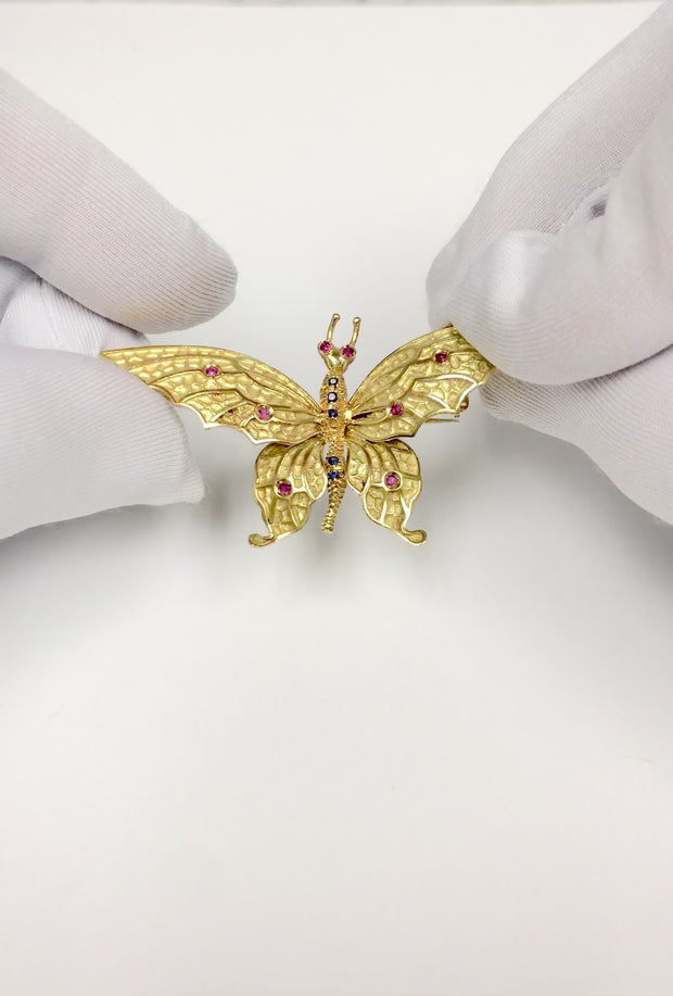 【ユーズド品】TIFFANY  Vintage Butterfly Brooch Vintage Tiffany & Co. 18K Gold Butterfly Brooch, Ruby