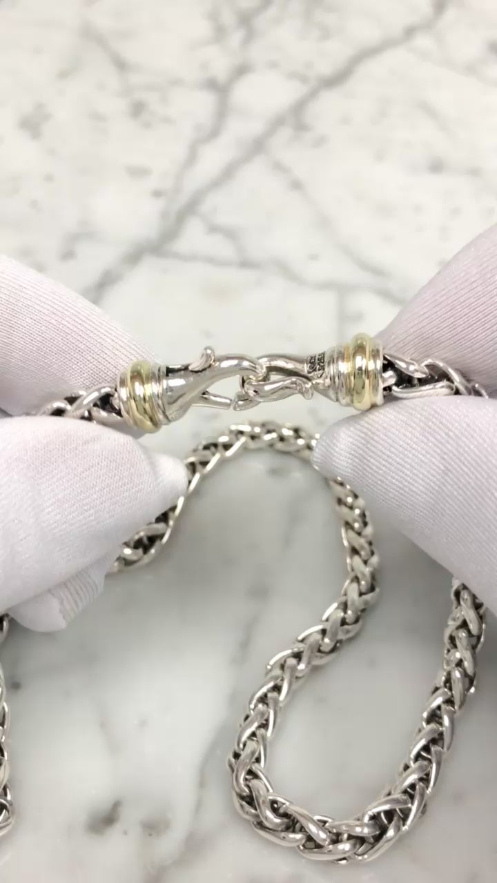 David Yurman Sterling Silver & 14K Yellow Gold 6mm Wheat Chain Necklace, 17”