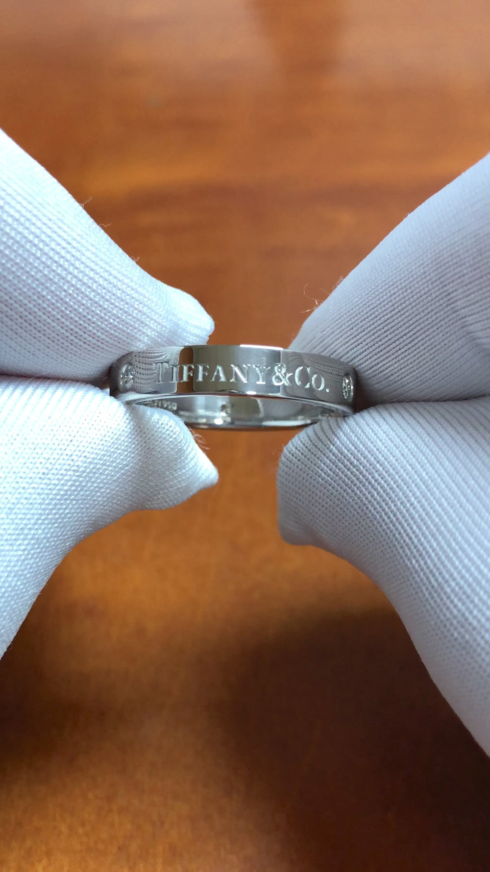 Tiffany & Co. Logo Diamond Wedding Band with 3 diamonds 4mm Platinum Size 7.25