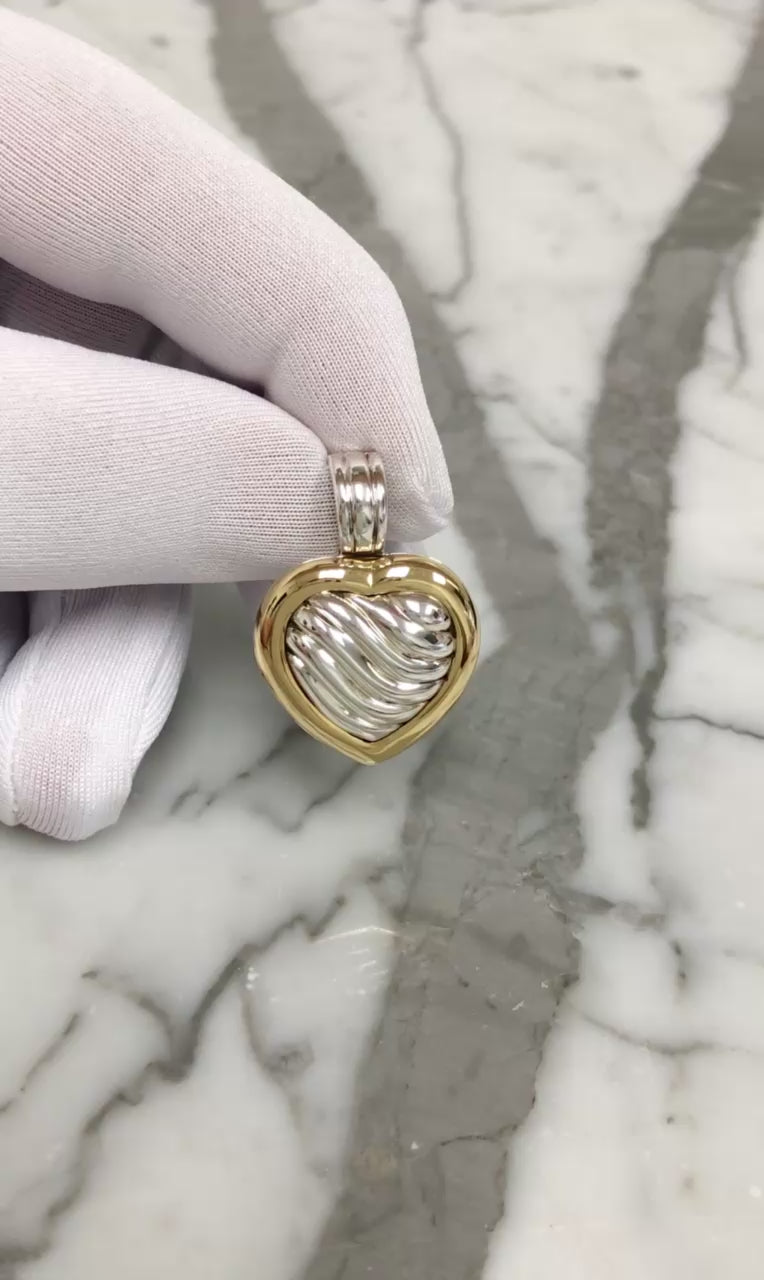 David Yurman Sterling Silver 18K Yellow Gold Cable Heart Locket Pendant 22mm