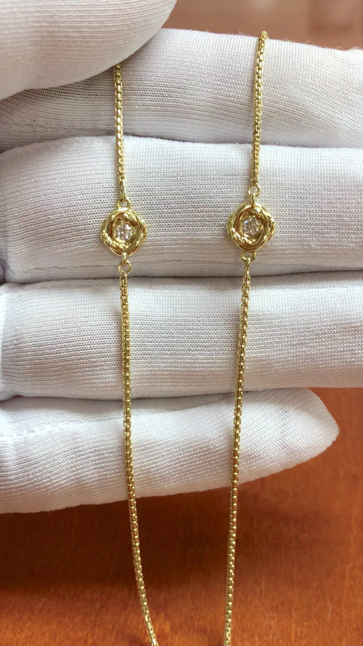 David Yurman 18K Yellow Gold Infinity 3 Station box chain Diamond Necklace 18 In