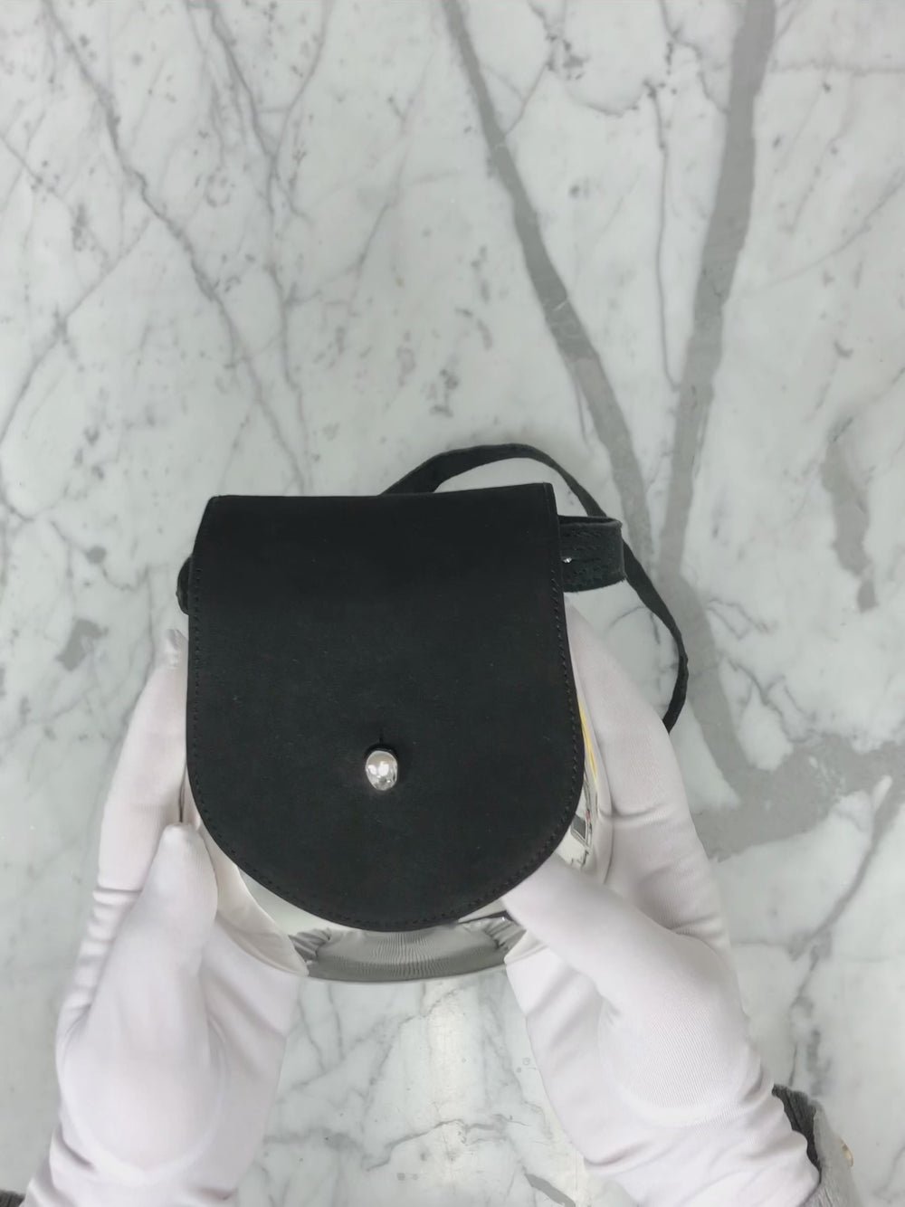 Tiffany & Co. Elsa Peretti Campana Sterling Silver & Black Suede Crossbody Bag