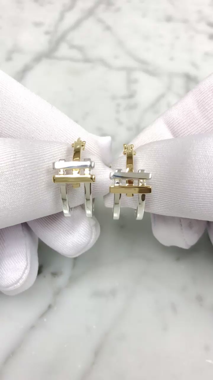 Vintage Tiffany & Co. Frank Gehry Axis Hoop Earrings 18K Gold & Sterling Silver