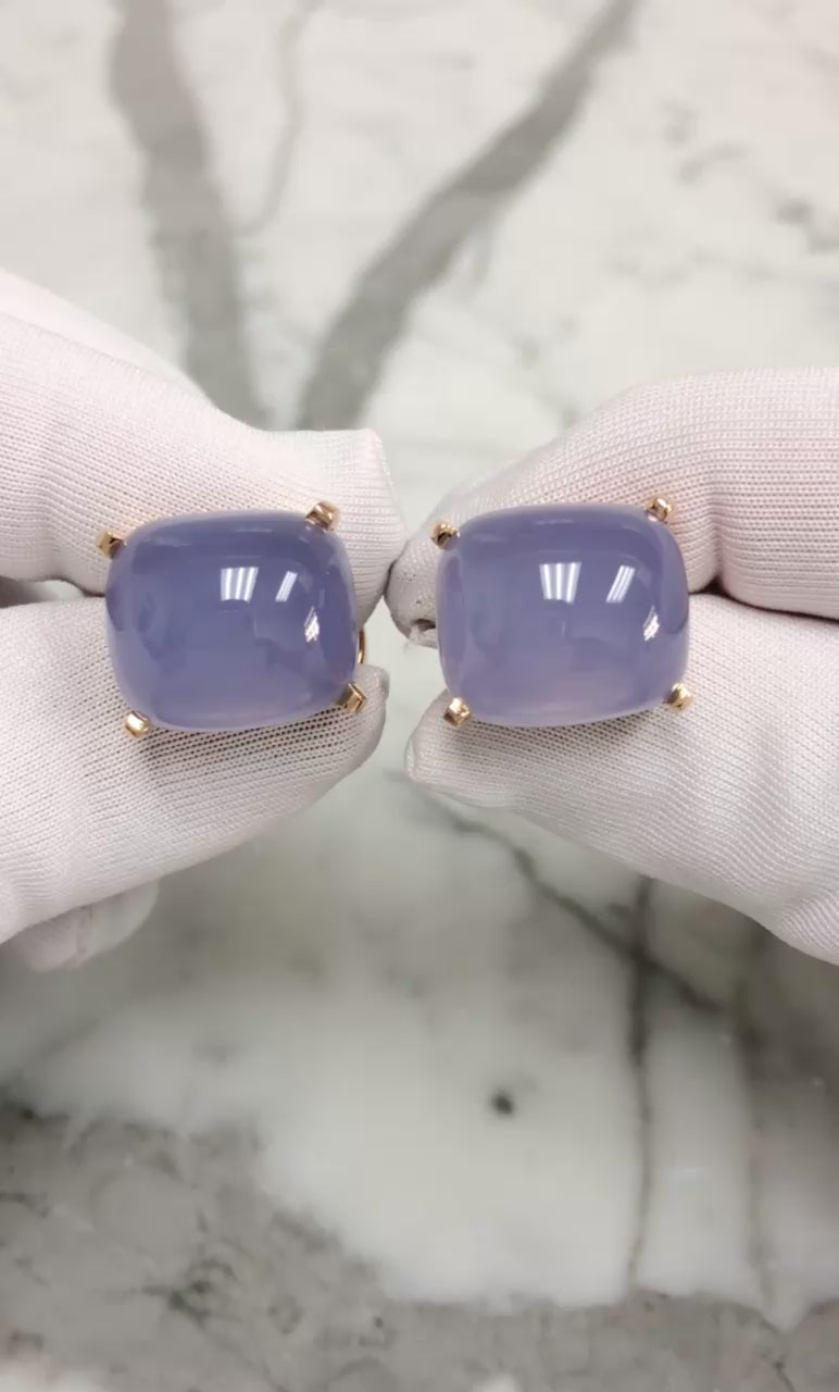 Vintage Mish NY Blue Chalcedony and Quartz Cufflinks in 18K Rose Gold C. 2005
