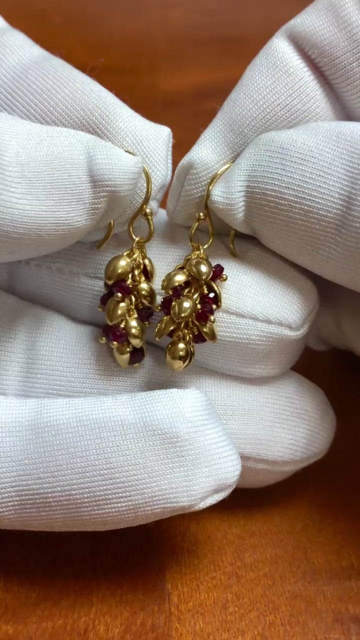 Me&Ro 18K Gold Short Baby Pod Ruby Briolette Dangle Earrings