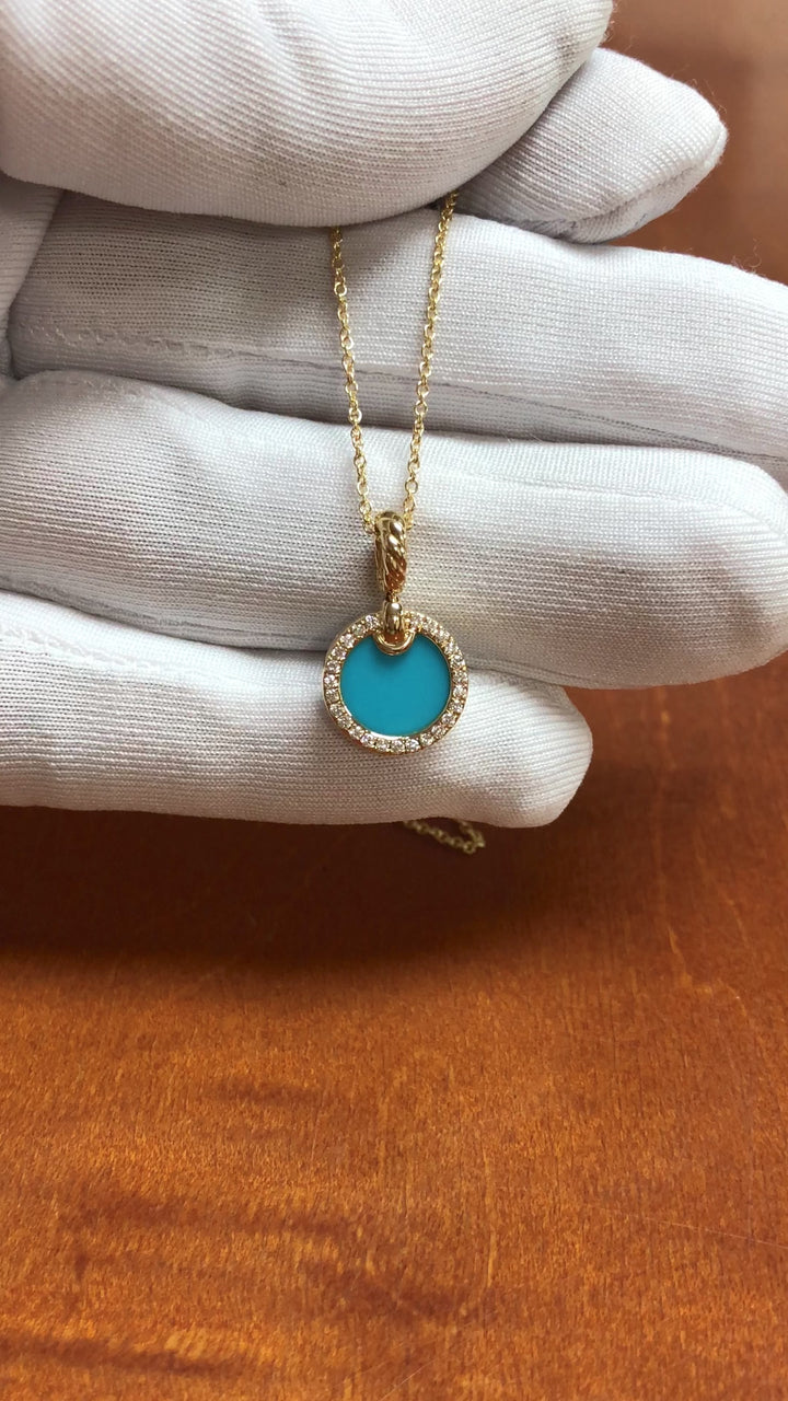 David Yurman Elements 18K Yellow Gold Turquoise and Diamond Pendant Necklace