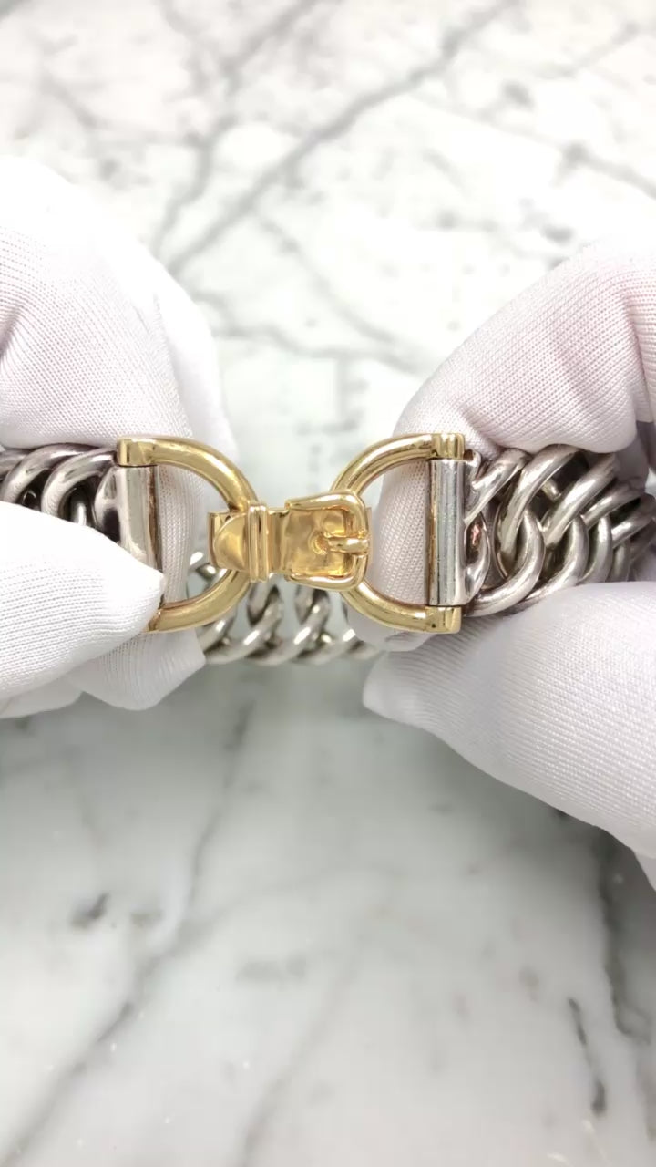 Vintage Hermès Sterling Silver & 18K Ylw Gold Curb Link Stirrup Buckle Bracelet