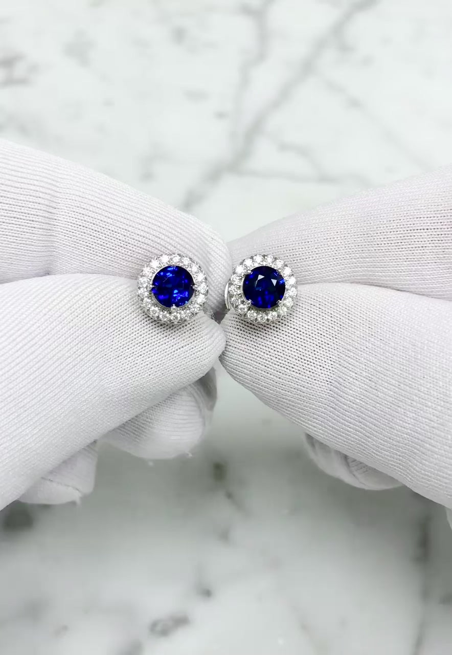 Tiffany & Co. Platinum Soleste Halo Round Sapphire and Diamond Stud Earrings 1ct