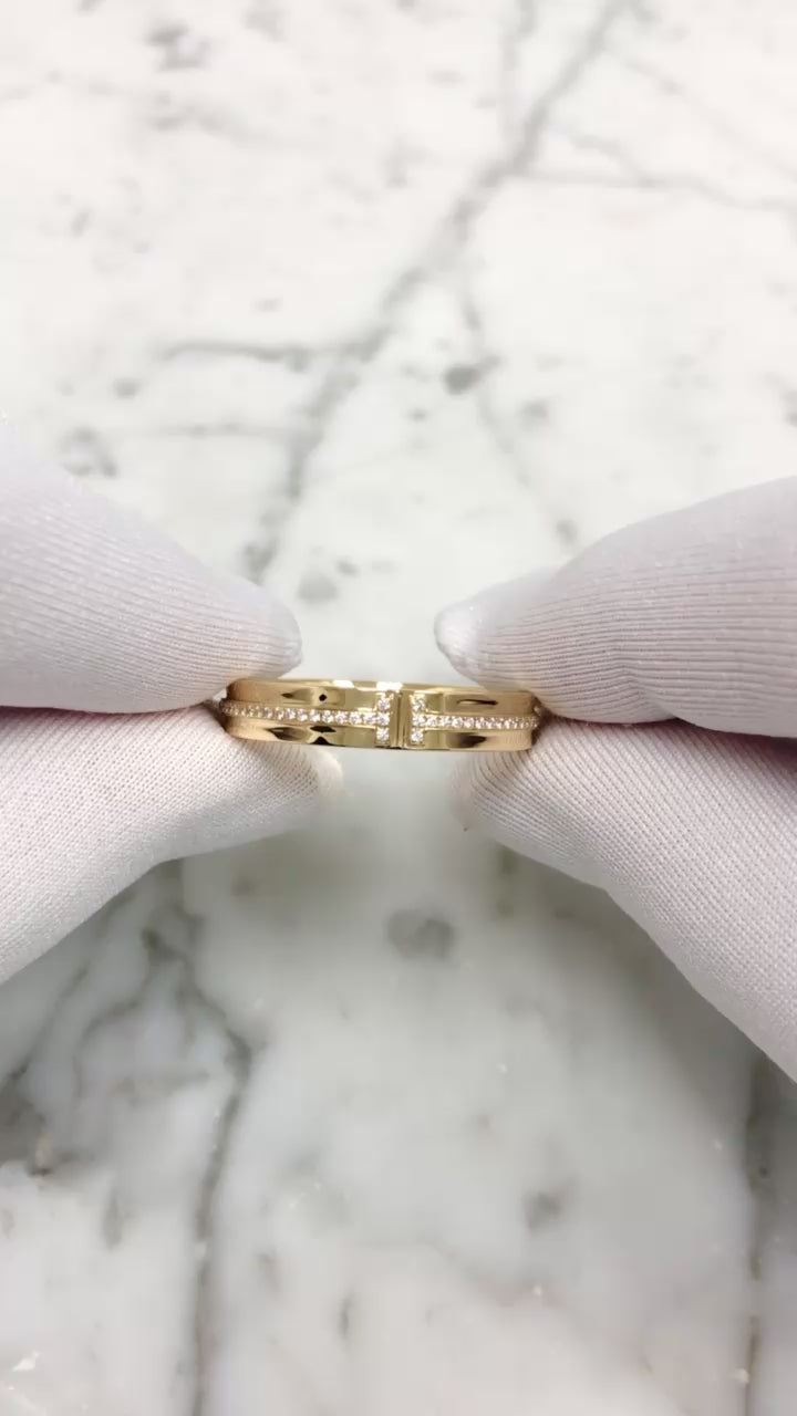Tiffany & Co. T Narrow 18K Yellow Gold Men's Diamond Band Ring – Size 12