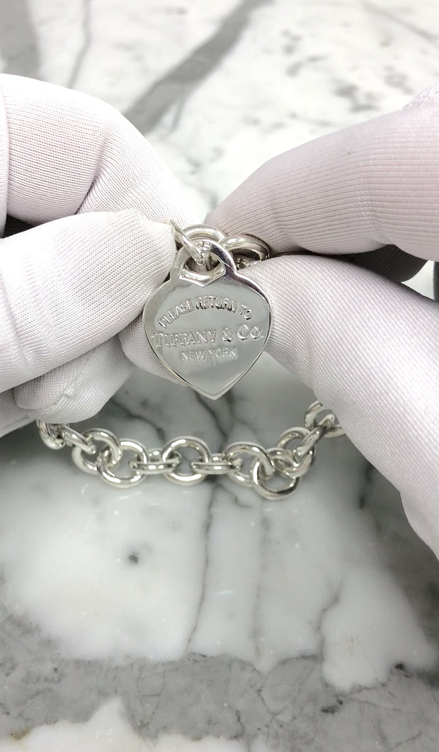Tiffany & Co. Silver Return to Tiffany Heart Tag Link Bracelet 7.5