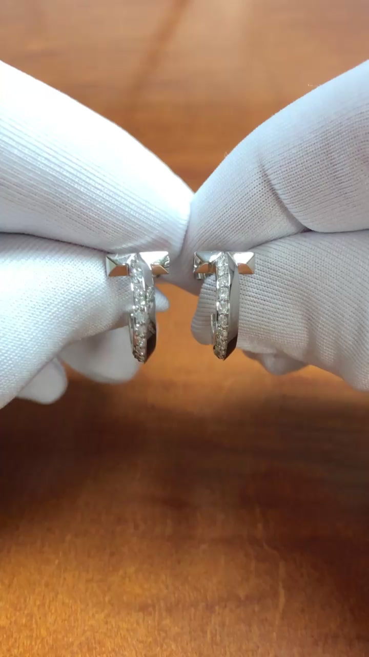 Tiffany & Co. T1 Hoop Earrings in 18K White Gold with Pavé Diamonds .40 cts