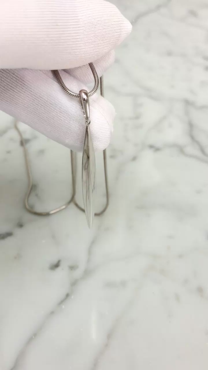 Tiffany & Co Vintage 18K White Gold Feather Pendant 20" Snake Chain Necklace