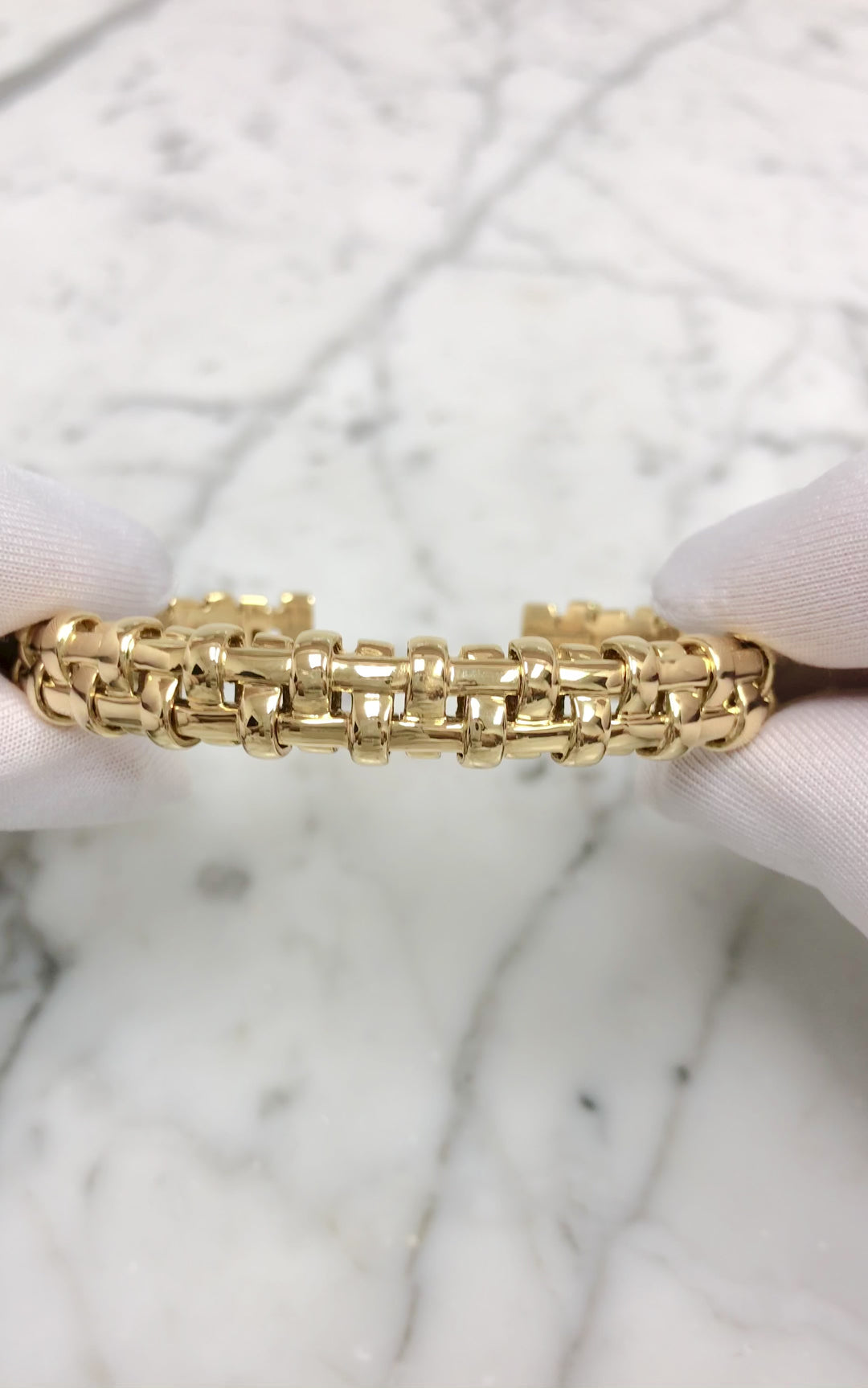 Vintage Tiffany & Co. 18K Yellow Gold Vannerie Basket Weave Cuff Bracelet
