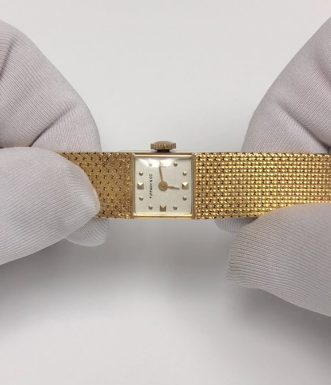 Tiffany & Co. Vintage 18K Yellow Gold Square Watch with Weave Bracelet- 1960's