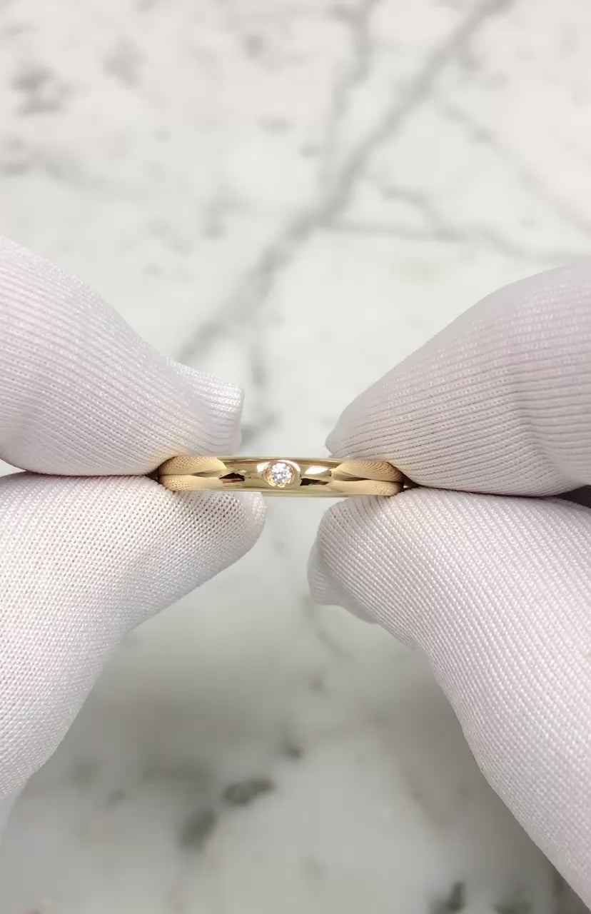 Tiffany & Co. Elsa Peretti Single Diamond Band Ring in 18K Yellow Gold Size 7