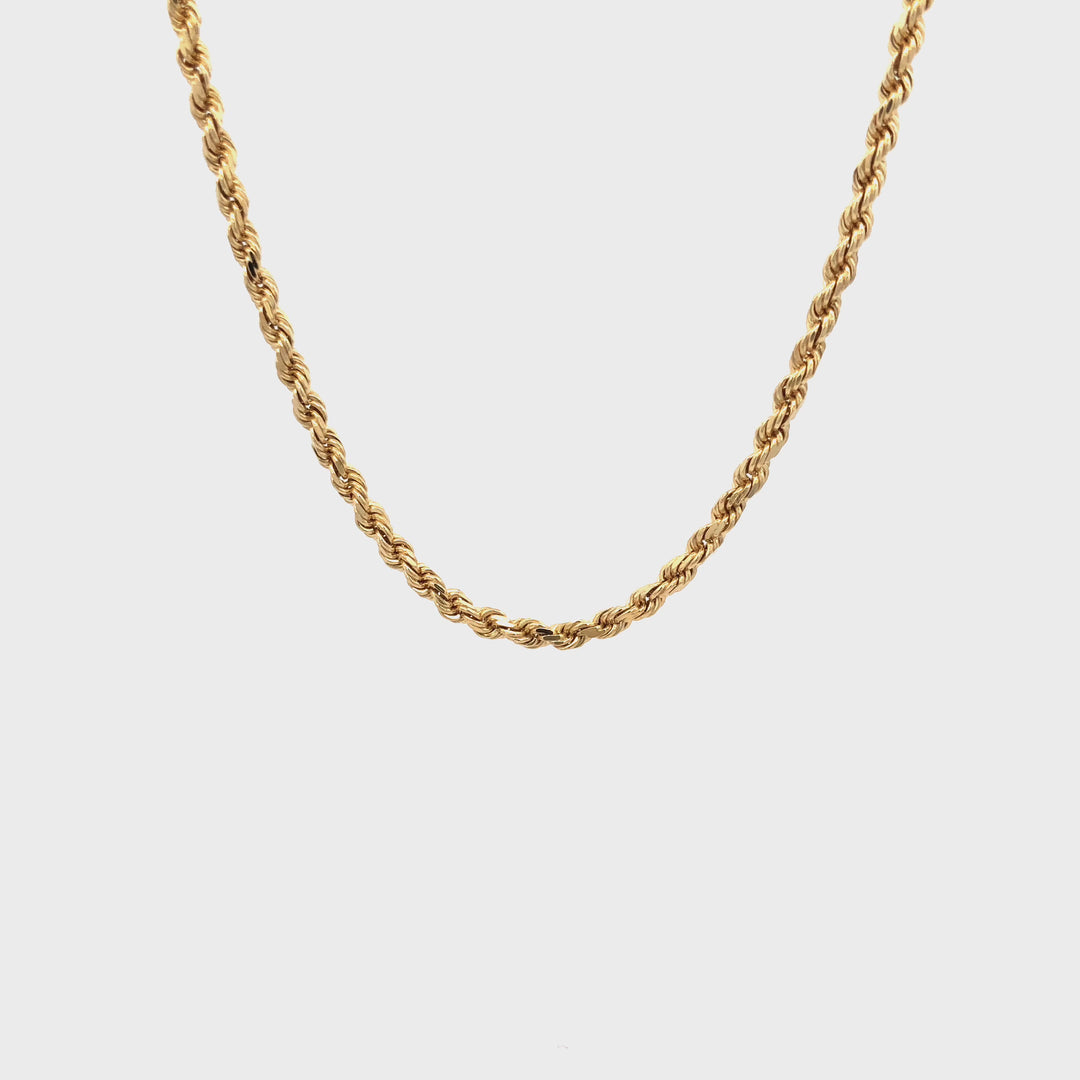 14K Yellow Gold Rope Chain Diamond Cut Necklace 26" 3mm