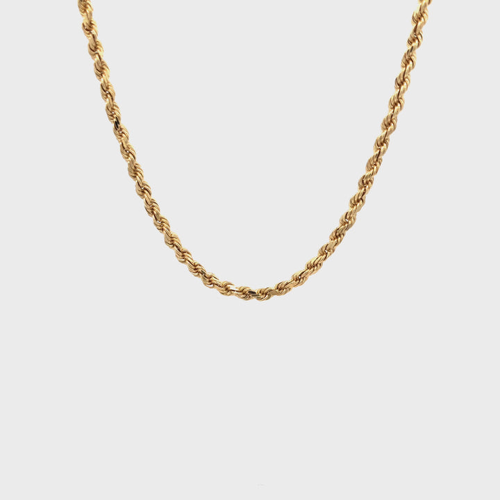 14K Yellow Gold Rope Chain Diamond Cut Necklace 26" 3mm