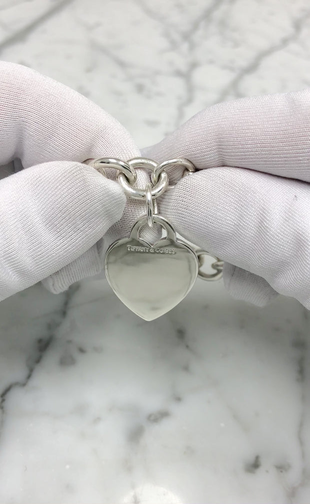 Tiffany & Co. Sterling Silver Heart Tag Medium Link Bracelet 7