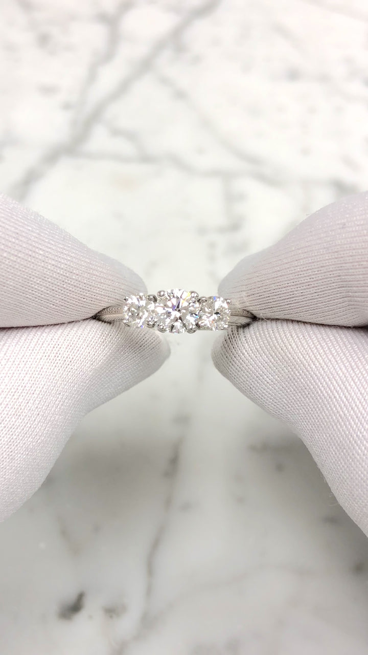 Tiffany & Co. Platinum Three Stone Diamond Engagement Ring 1.02ct Ttl. E VS