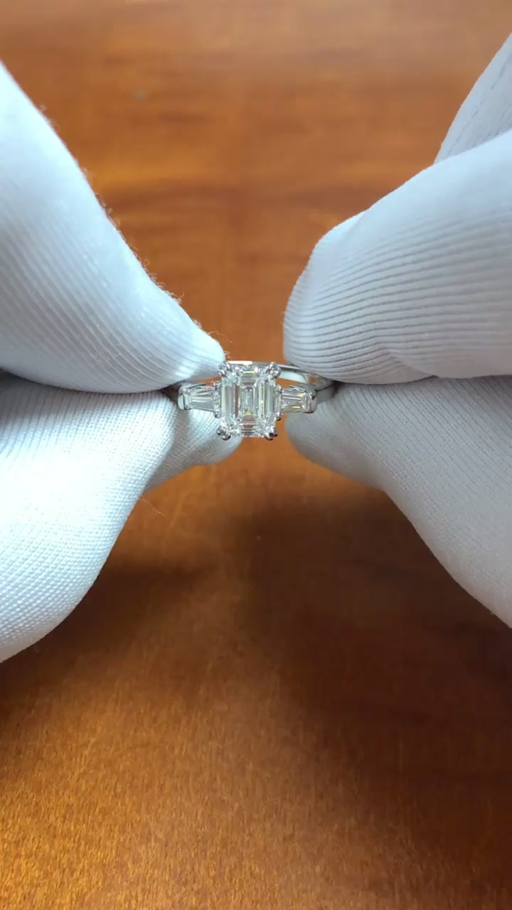 Harry Winston Platinum Emerald Cut Diamond Engagement Ring w/Baguettes 1ct D VS1