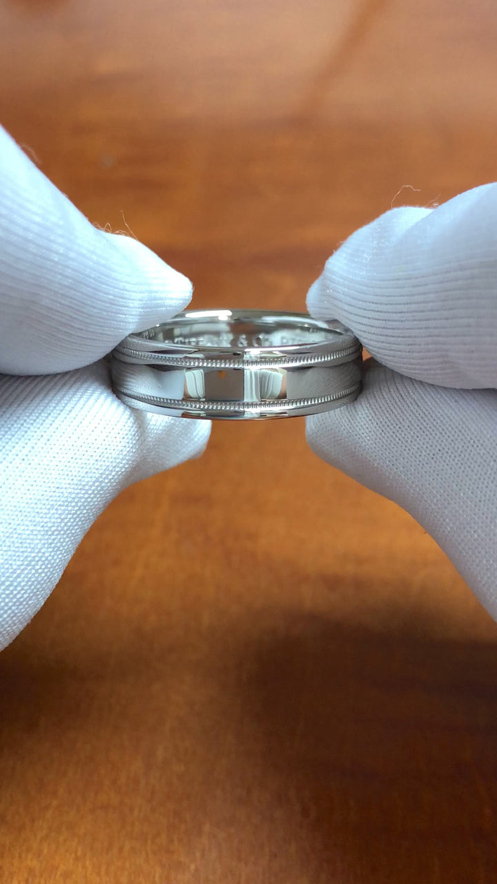 Tiffany & Co Platinum Men's Together Double Milgrain Wedding Band 6 mm Size 9.5